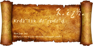 Králik Árpád névjegykártya