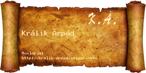 Králik Árpád névjegykártya